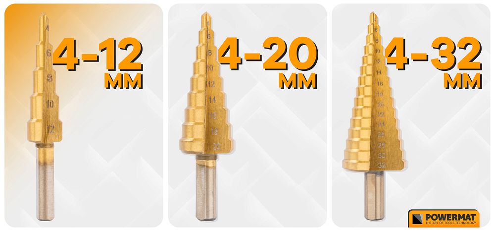 Stopničasti rezkalni svedri HSS, 6 kosov, 4-30 mm | PM-ZWSF-6T