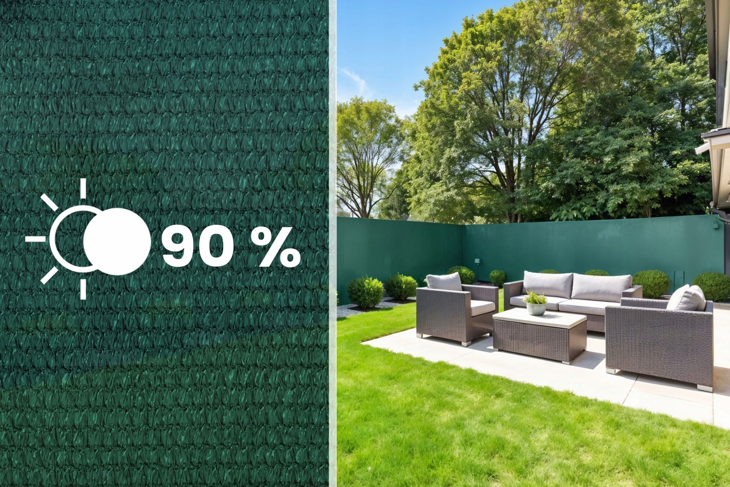 Senčna mreža + 50 sponk, 140g/m2, 1,5x25m, zelena | Plonos