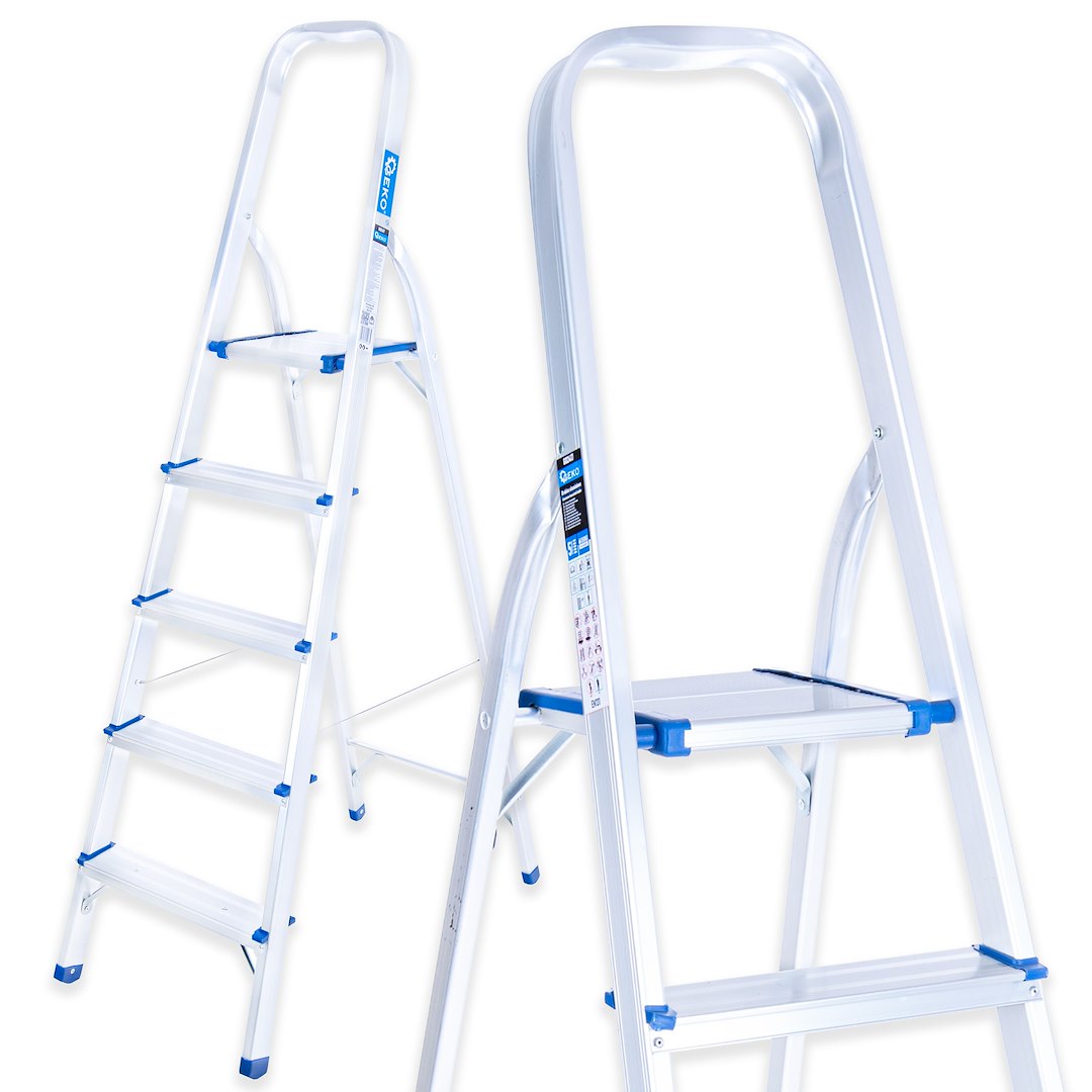 Aluminijasta lestev, 150 kg, 5-stopenjska, zložljiva | GEKO