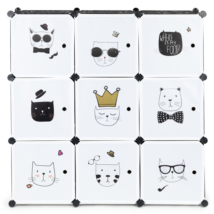 Otroška garderobna omara, 9 polic, črno-bela | ModernHome