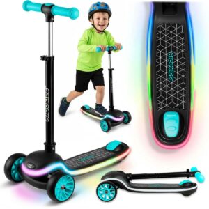 Trikolesni skiro, črno-turkizna, LED | Ricokids Leddi