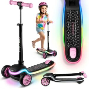 Trikolesni skiro, črno-roza, LED | Ricokids Leddi